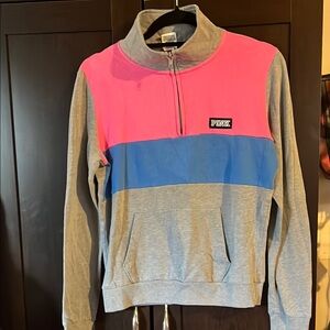 Pink Victoria’s Secret pink and Blue Colorblock Quarter-Zip Sweatshirt